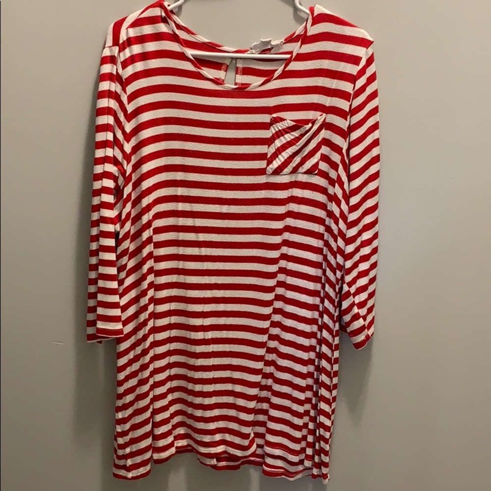 Red & White striped top with keyhole detail